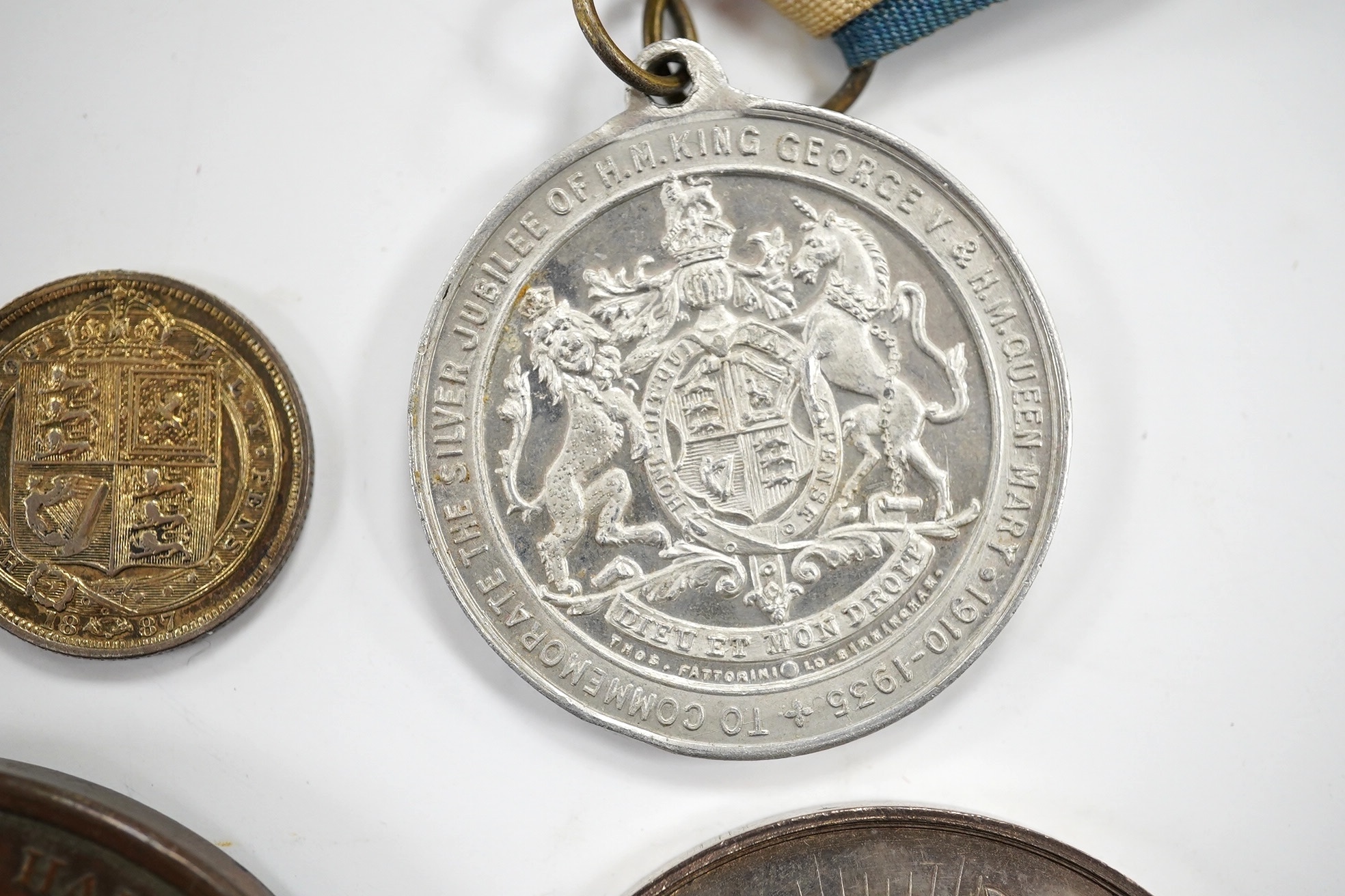 Historical medals and a group of coins